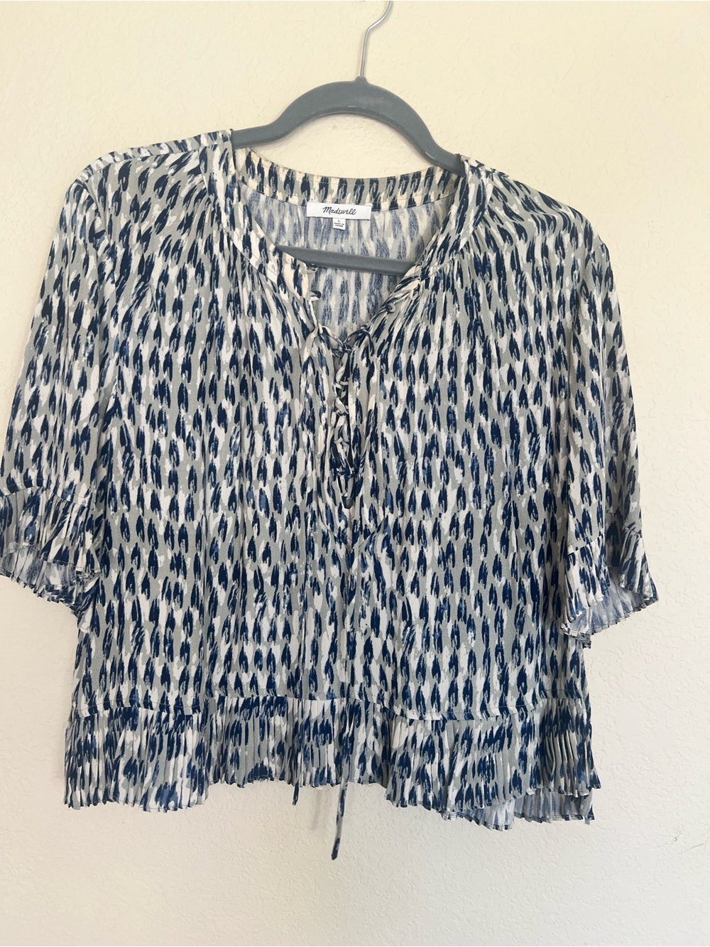 Madewell Blue & Gray Printed Ruffle Blouse Size Large